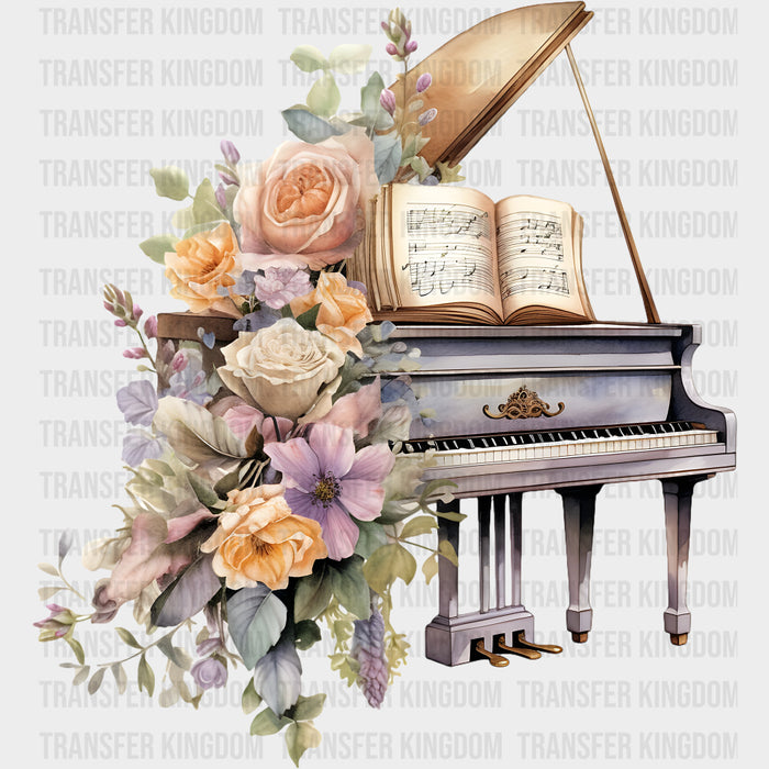 Piano & Colorful Flowers - Music DTF Transfers