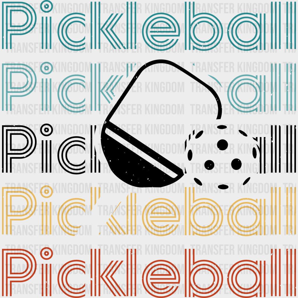 Pickleball, Stripes Font, Paddle & Ball - Pickleball DTF Transfers transfer-kingdom Dark Color Design (See Imaging)