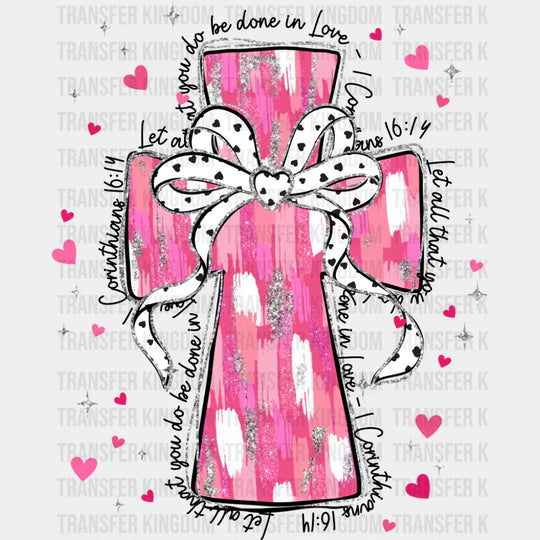 Pink And White Cross - Valentine’s Day Dtf Transfer