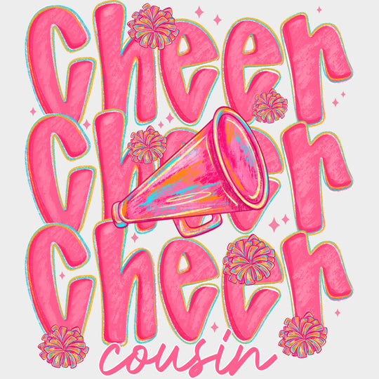 Pink Cheer Family Selection - Cheerleading DTF Transfers Adult Unisex - S & M (10’’) / Cousin (See Imaging)