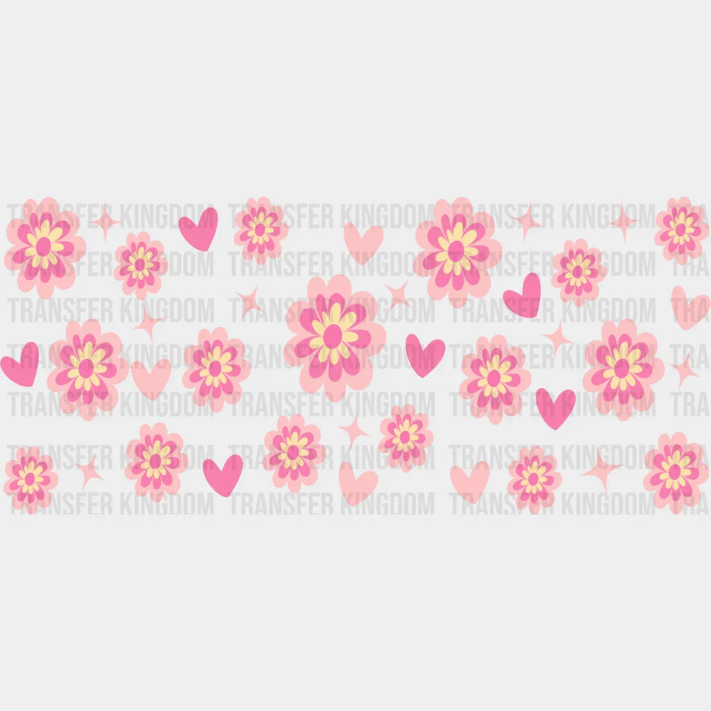 Pink Flowers Uv Dtf Transfer Cup Wrap Sticker
