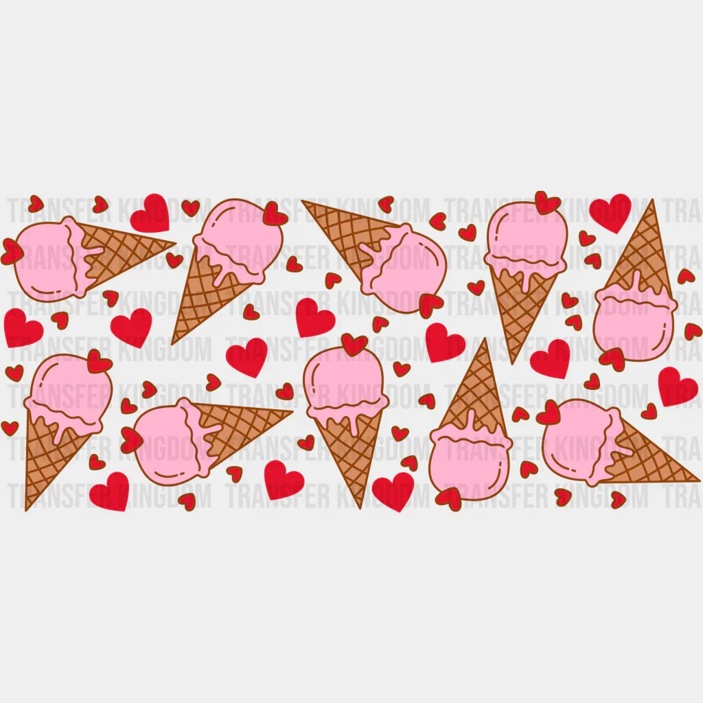 Pink Ice Cream - Valentine’s Day Cup Wrap Uv Sticker Permanent Dtf Decal