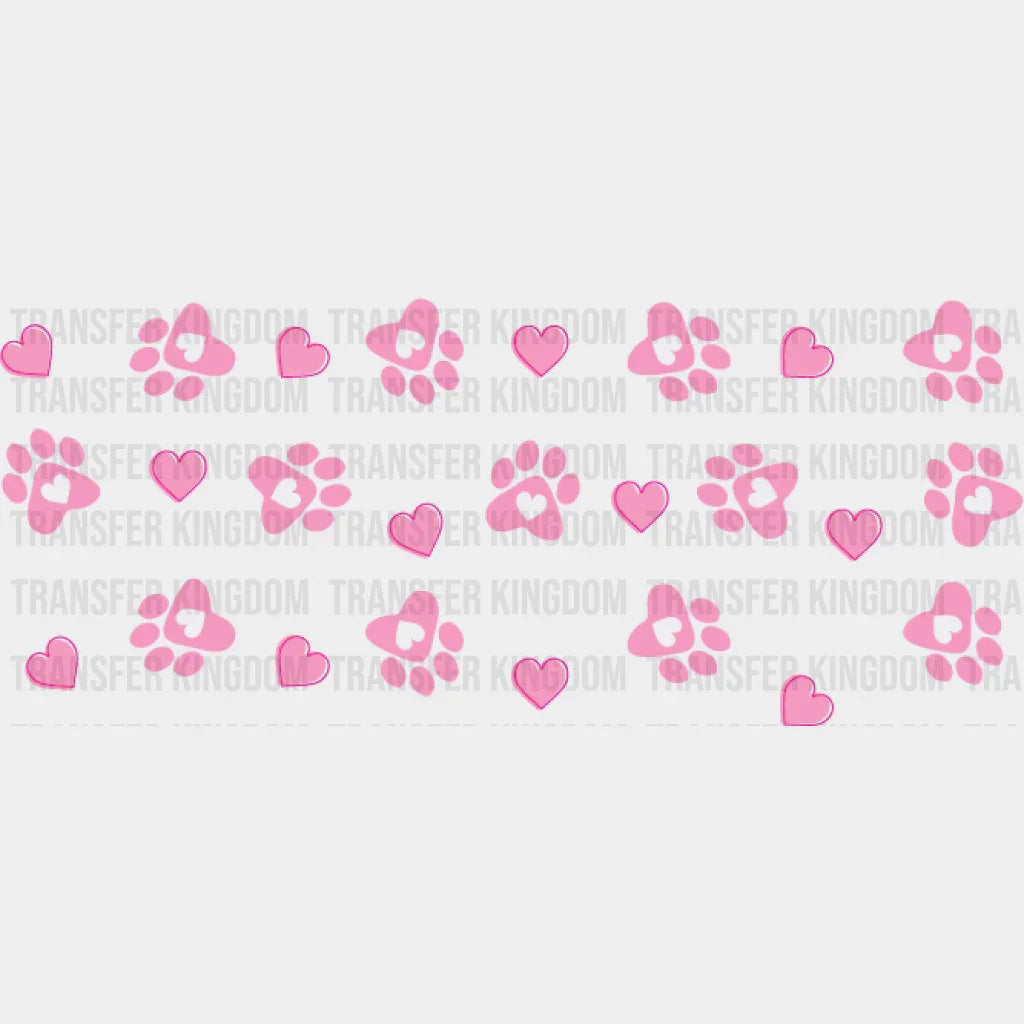 Pink Paw And Heart - Pets Cup Wrap Uv Sticker Permanent Dtf Decal