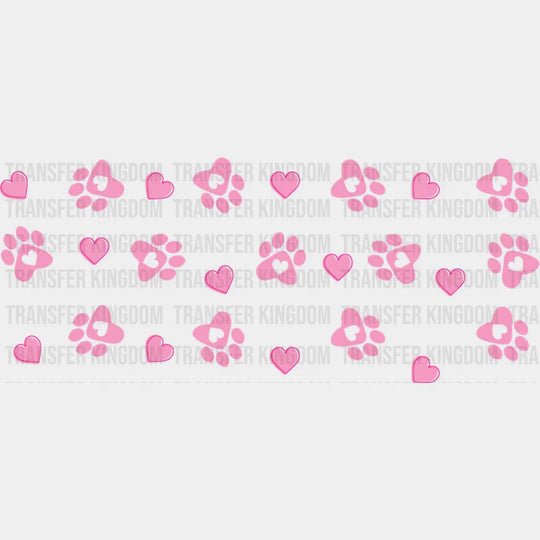 Pink Paw And Heart - Pets Cup Wrap Uv Sticker Permanent Dtf Decal