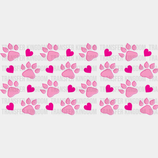 Pink Paw And Hearts - Pets Cup Wrap Uv Sticker Permanent Dtf Decal