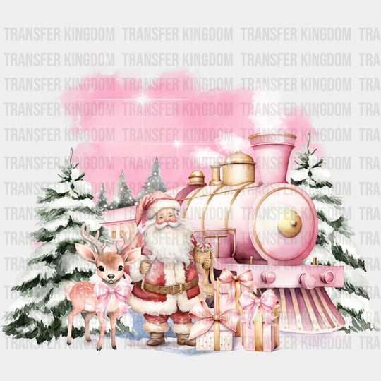 Pink Train Santa And Reindeer - Christmas Dtf Transfer