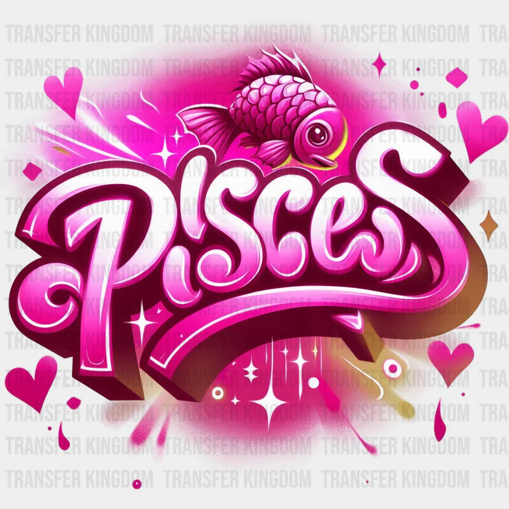 Pisces Blue And Pink - Zodiacs & Horoscopes Dtf Transfer Unisex S M (10’’) / Color Design See
