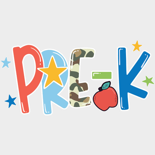 Pre-K Stars & Apple - Pre-K DTF Transfers Adult Unisex - S & M (10’’) / Light Color Design (See Imaging)