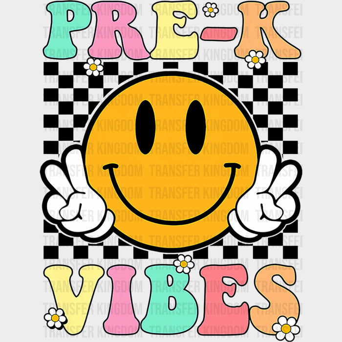 Pre-K Vibes, Smiley, Checkered Design - Pre-K DTF Transfers