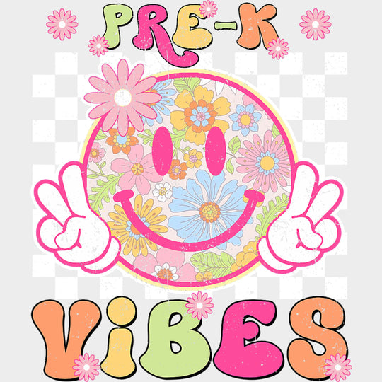 Pre-K Vibes Smiley - Pre-K DTF Transfers Adult Unisex - S & M (10’’) / Light Color Design (See Imaging)