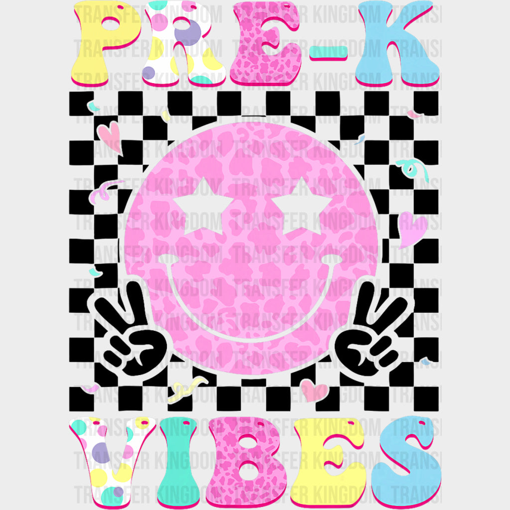 Pre-K Vibes Star Eyes Smiley - Pre-K DTF Transfers Adult Unisex - S & M (10’’) / Dark Color Design (See Imaging)