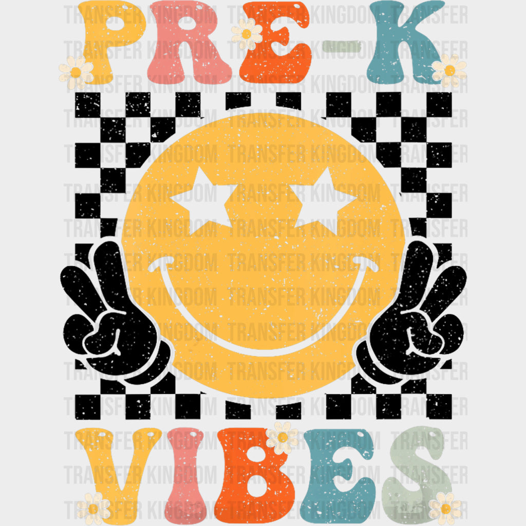 Pre-K Vibes Yellow Smiley - Pre-K DTF Transfers Adult Unisex - S & M (10’’) / Dark Color Design (See Imaging)