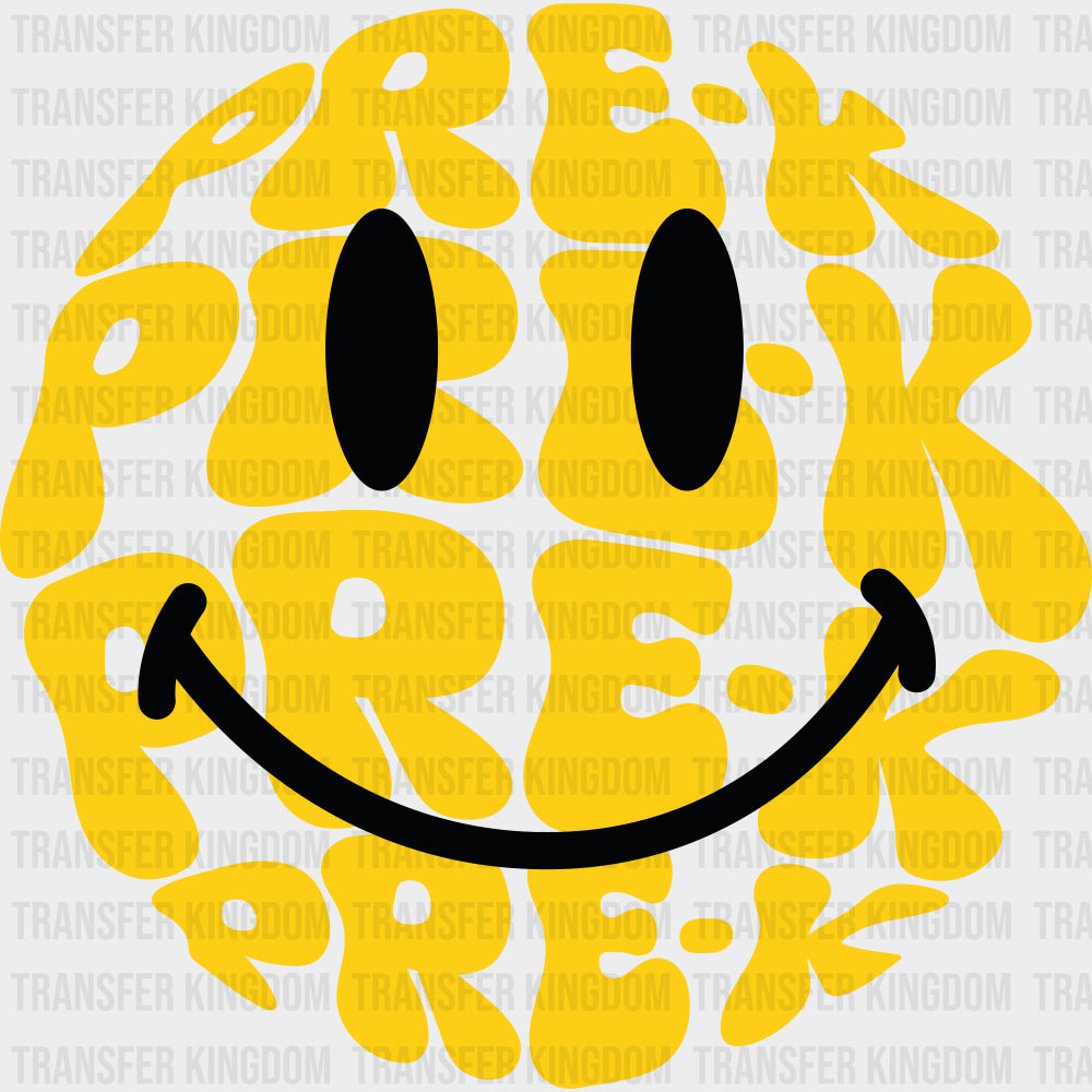 Pre-K Yellow Smiley - Pre-K DTF Transfers Adult Unisex - S & M (10’’) / Dark Color Design (See Imaging)