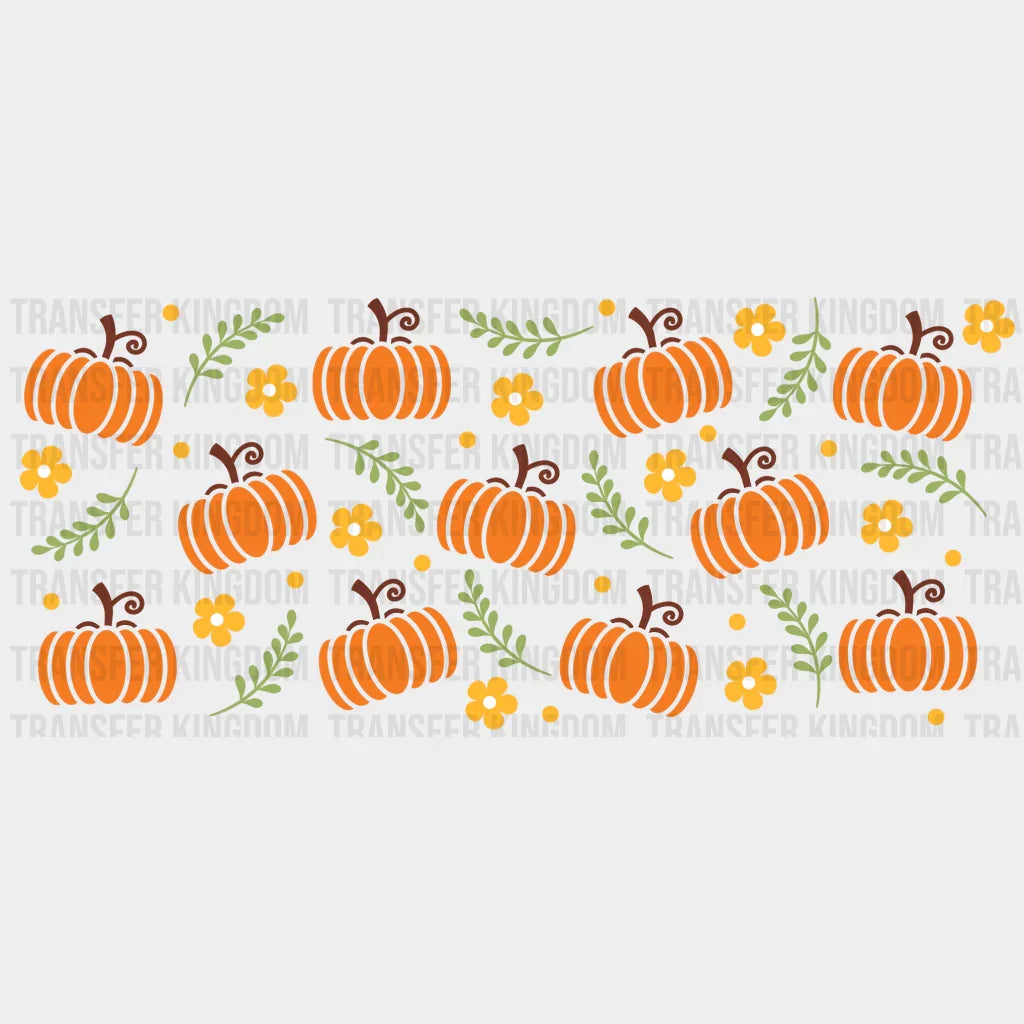 Pumpkins And Flowers Uv Dtf Transfer Cup Wrap Sticker