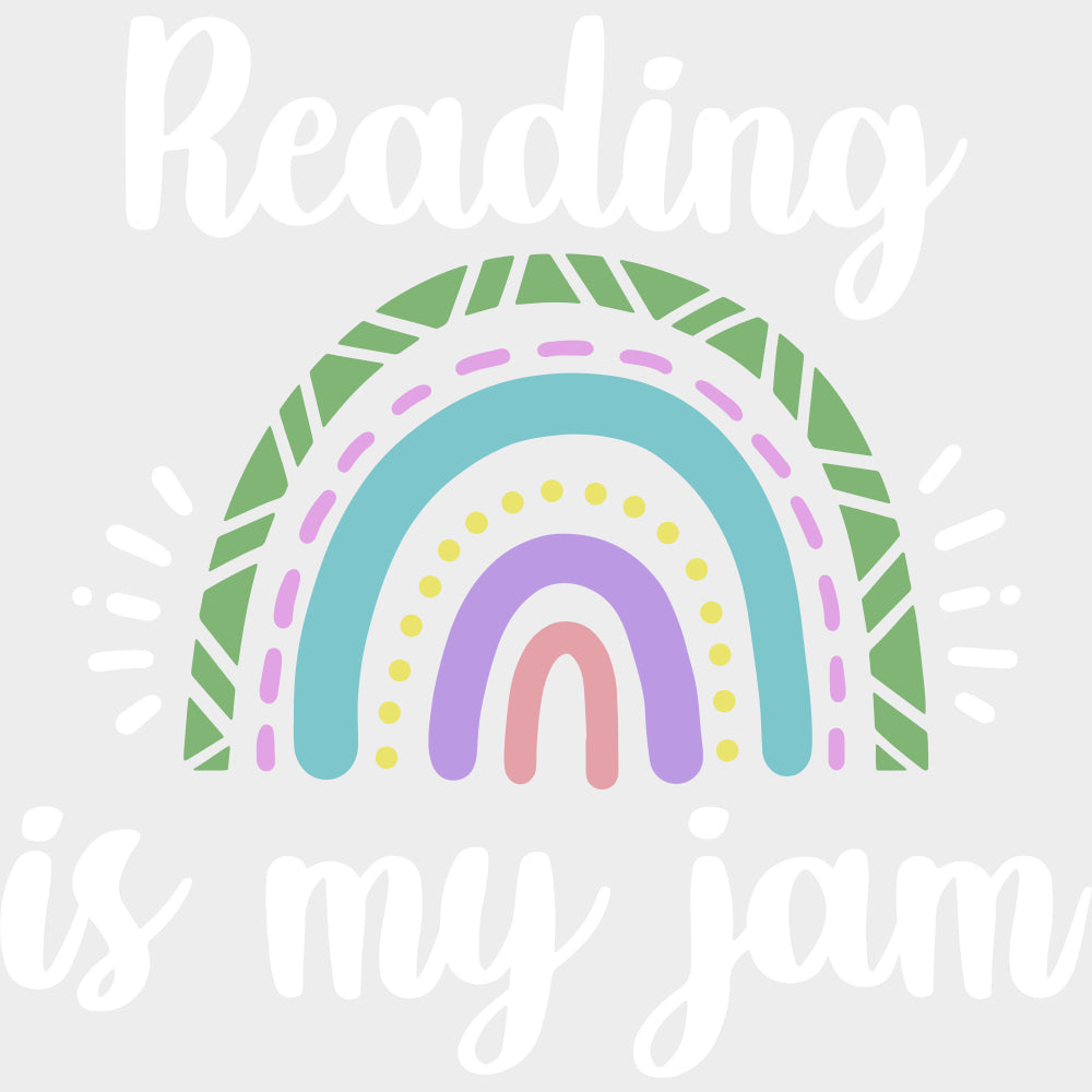 Reading Is My Jam Rainbow - Librarian DTF Transfers Adult Unisex - S & M (10’’) / Light Color Design (See Imaging)