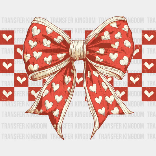Red And White Heart Pattern Ribbon - Valentine’s Day Dtf Transfer