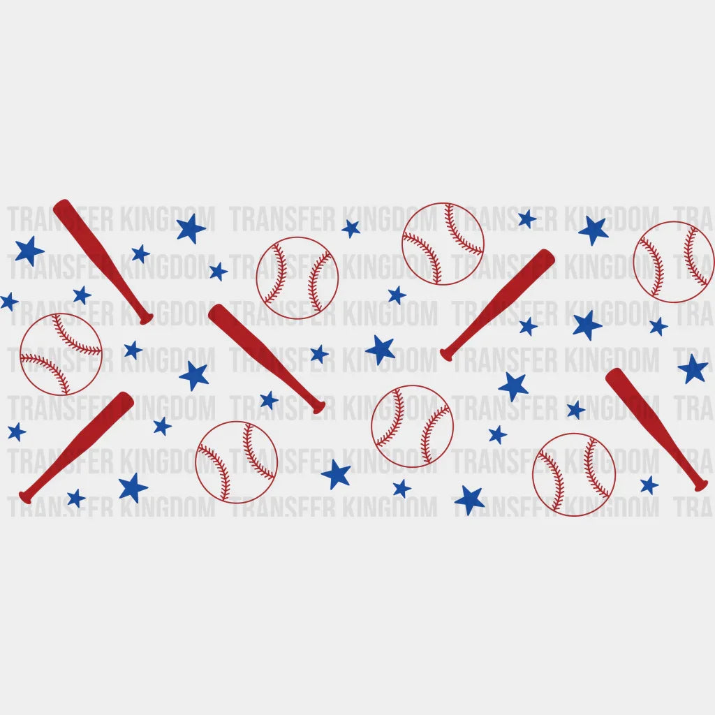 Red Baseball Blue Stars - Cup Wrap Uv Sticker Permanent Dtf Decal