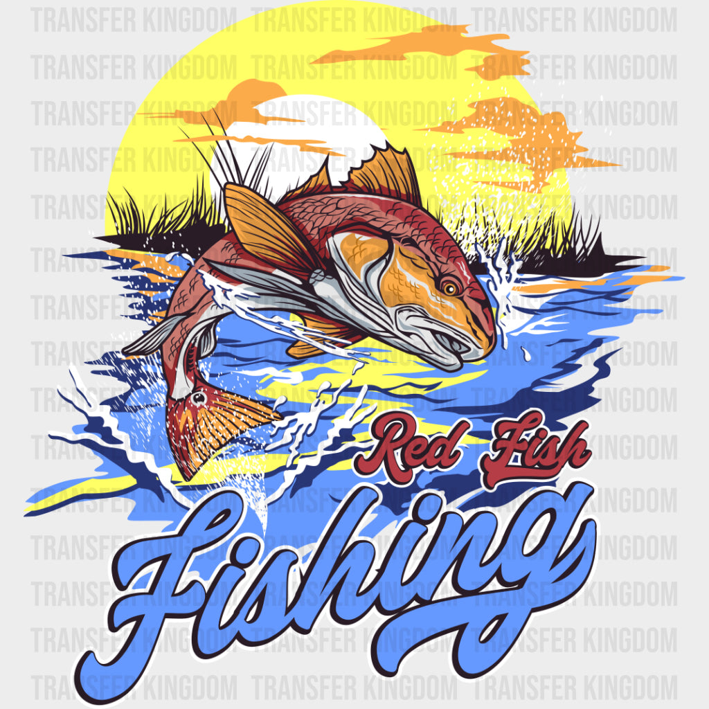 Red Fish Fishing - Fishing DTF Transfers Adult Unisex - S & M (10’’) / Dark Color Design (See Imaging)