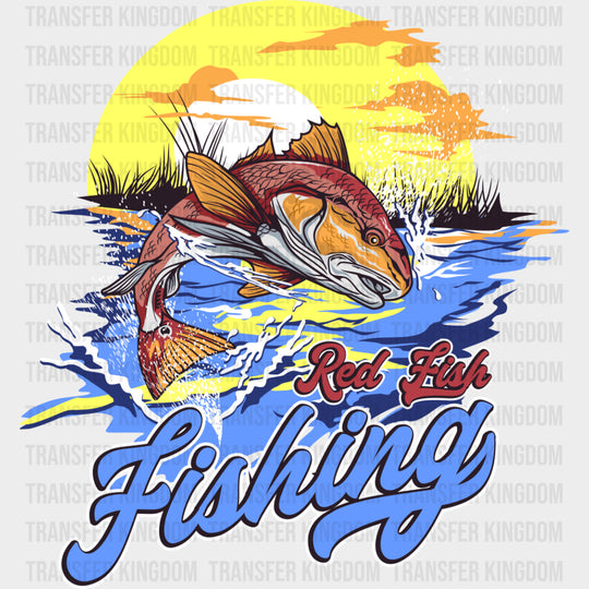 Red Fish Fishing - Fishing DTF Transfers Adult Unisex - S & M (10’’) / Dark Color Design (See Imaging)