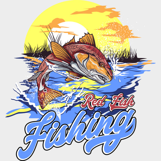 Red Fish Fishing - Fishing DTF Transfers Adult Unisex - S & M (10’’) / Light Color Design (See Imaging)