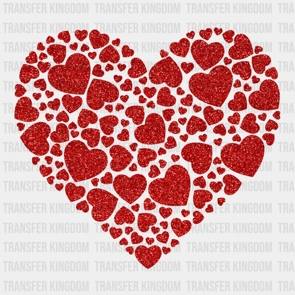 Red Little Hearts Glitter Looks Valentines Design - Dtf Heat Transfer Unisex S & M ( 10 )