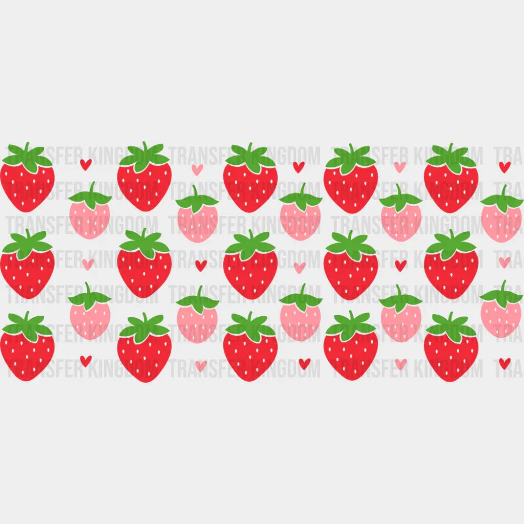 Red & Pink Strawberries - Cats Cup Wrap UV Sticker Permanent UV DTF Decal UVDTF
