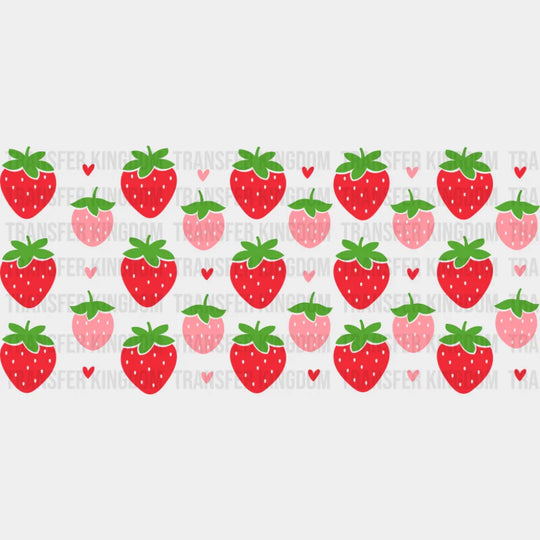 Red & Pink Strawberries - Cats Cup Wrap UV Sticker Permanent UV DTF Decal UVDTF