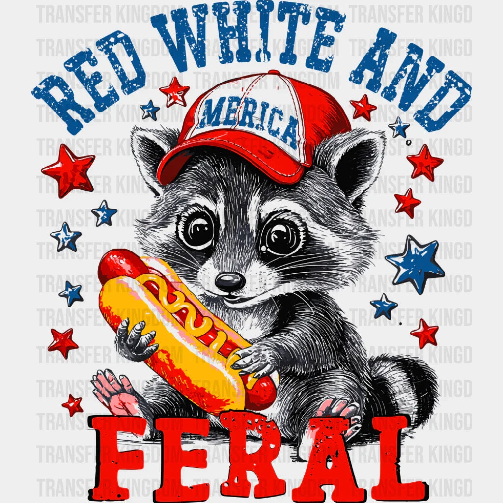 Red White And Feral Baby Raccoon - 4th Of July DTF Transfer Adult Unisex - S & M (10’’) / Dark Color Design (See