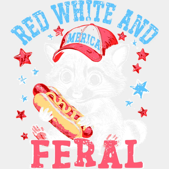 Red White And Feral Baby Raccoon - 4th Of July DTF Transfer Adult Unisex - S & M (10’’) / Light Color Design (See