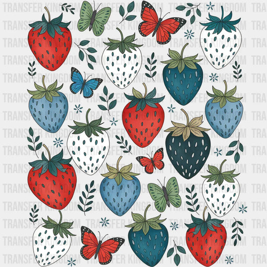 Red White & Blue Strawberries - 4th Of July DTF Transfer