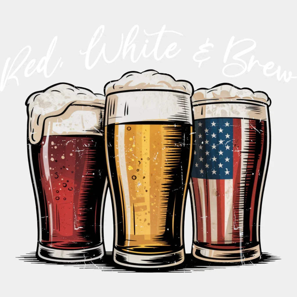 Red White & Brew - 4th Of July DTF Transfer Adult Unisex - S & M (10’’) / Light Color Design (See Imaging)