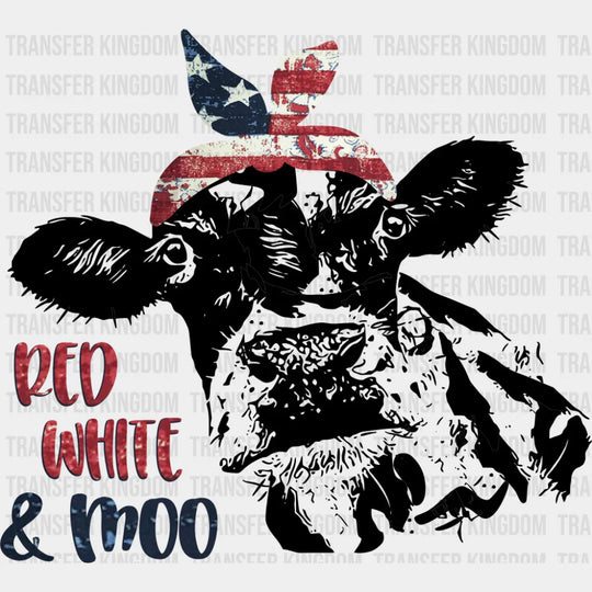 Red White & Moo - 4th Of July DTF Transfer Adult Unisex - S & M (10’’) / Dark Color Design (See Imaging)