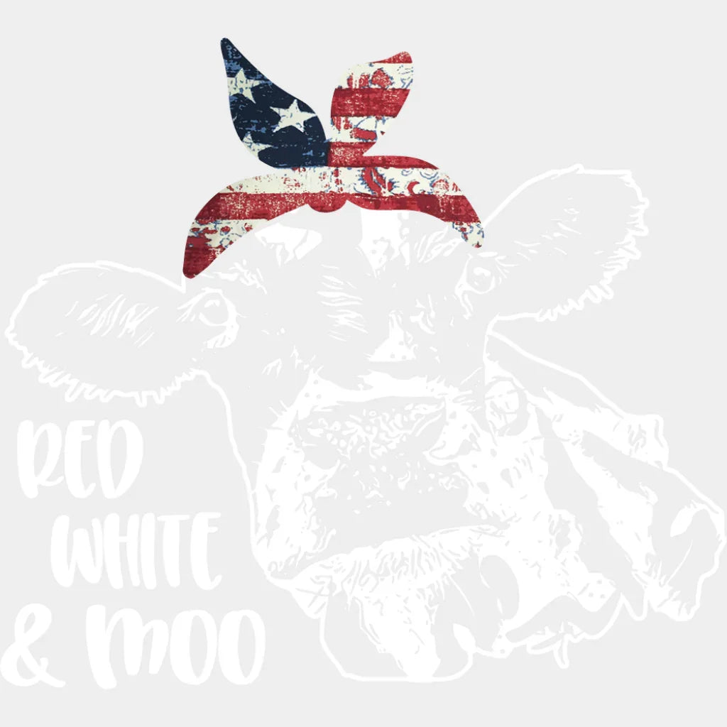 Red White & Moo - 4th Of July DTF Transfer Adult Unisex - S & M (10’’) / Light Color Design (See Imaging)