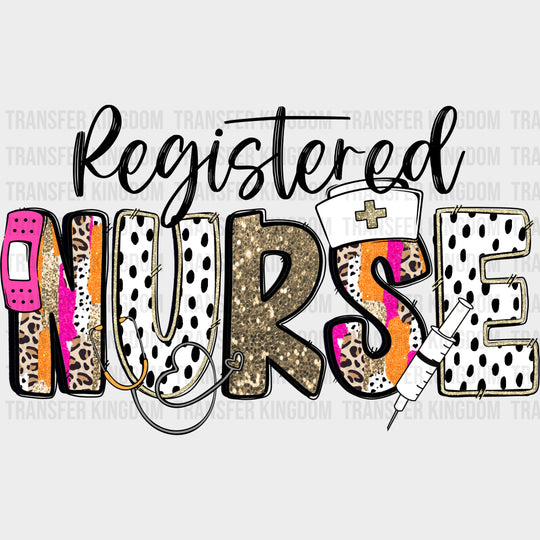 Registered Nurse Black Dotted Design - Registered Nurse DTF Transfers Adult Unisex - S & M (10’’) / Dark Color Design