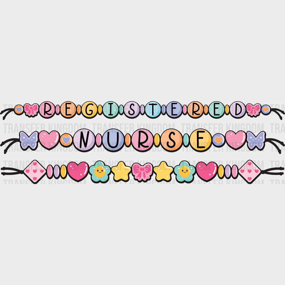 Registered Nurse Bracelet - Registered Nurse DTF Transfers Adult Unisex - S & M (10’’) / Dark Color Design (See Imaging)