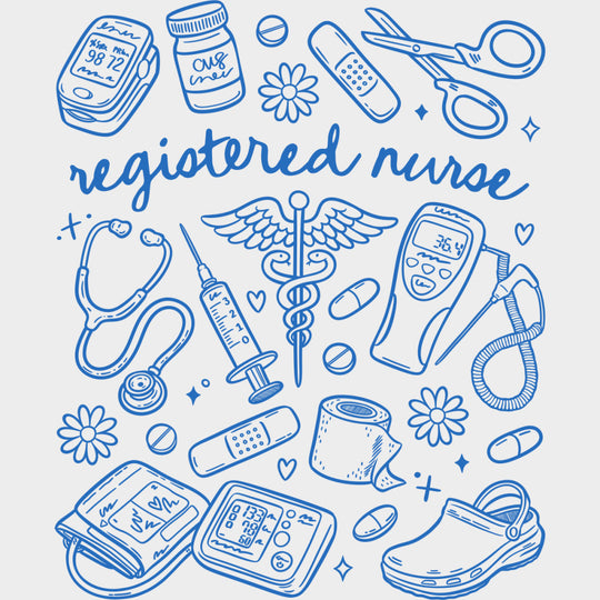Registered Nurse Multi Color Design - Registered Nurse DTF Transfers Adult Unisex - S & M (10’’) / Blue Color Design