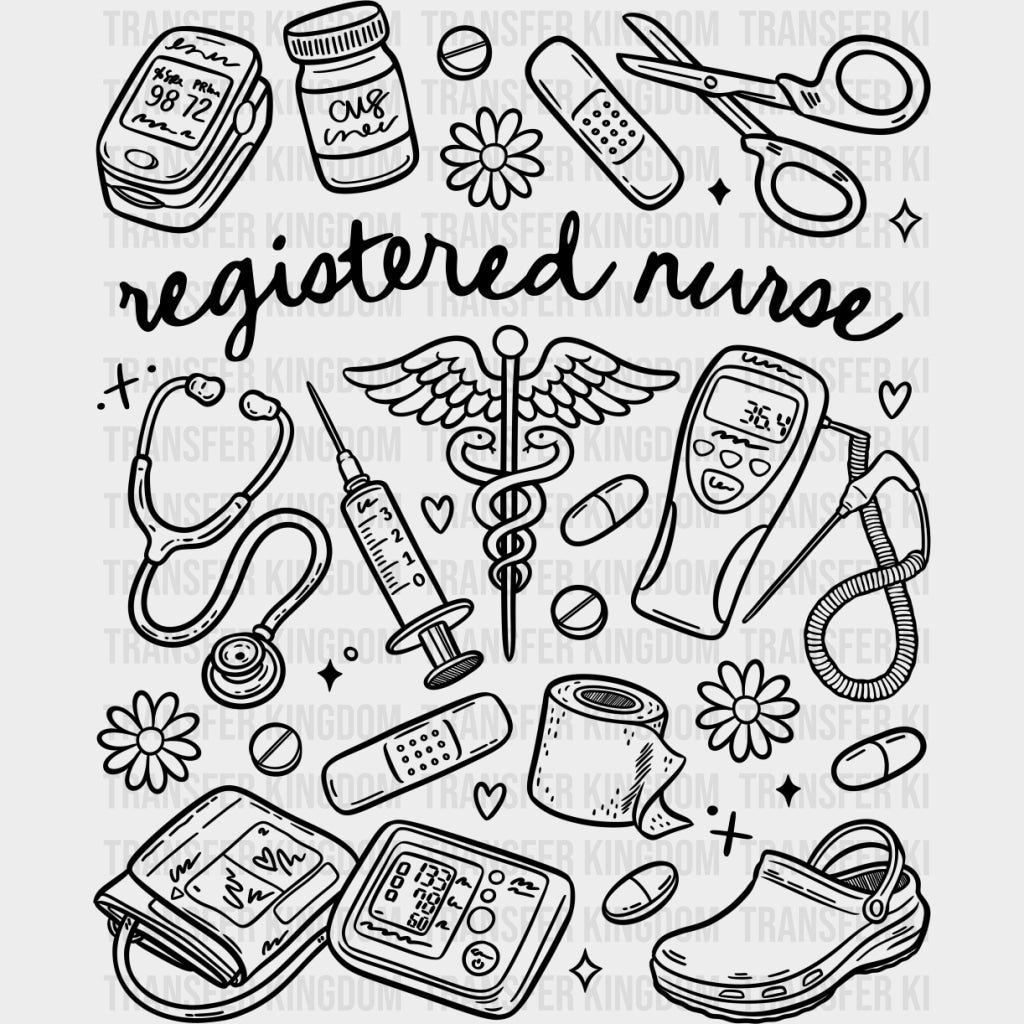 Registered Nurse Multi Color Design - Registered Nurse DTF Transfers Adult Unisex - S & M (10’’) / Dark Color Design