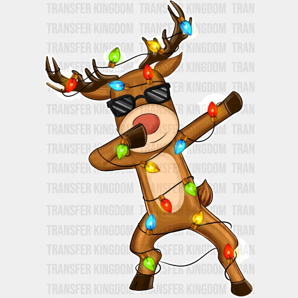 Reindeer Dabbing - Christmas Dtf Transfer Unisex S & M (10’’) / Light Color Design See Imaging