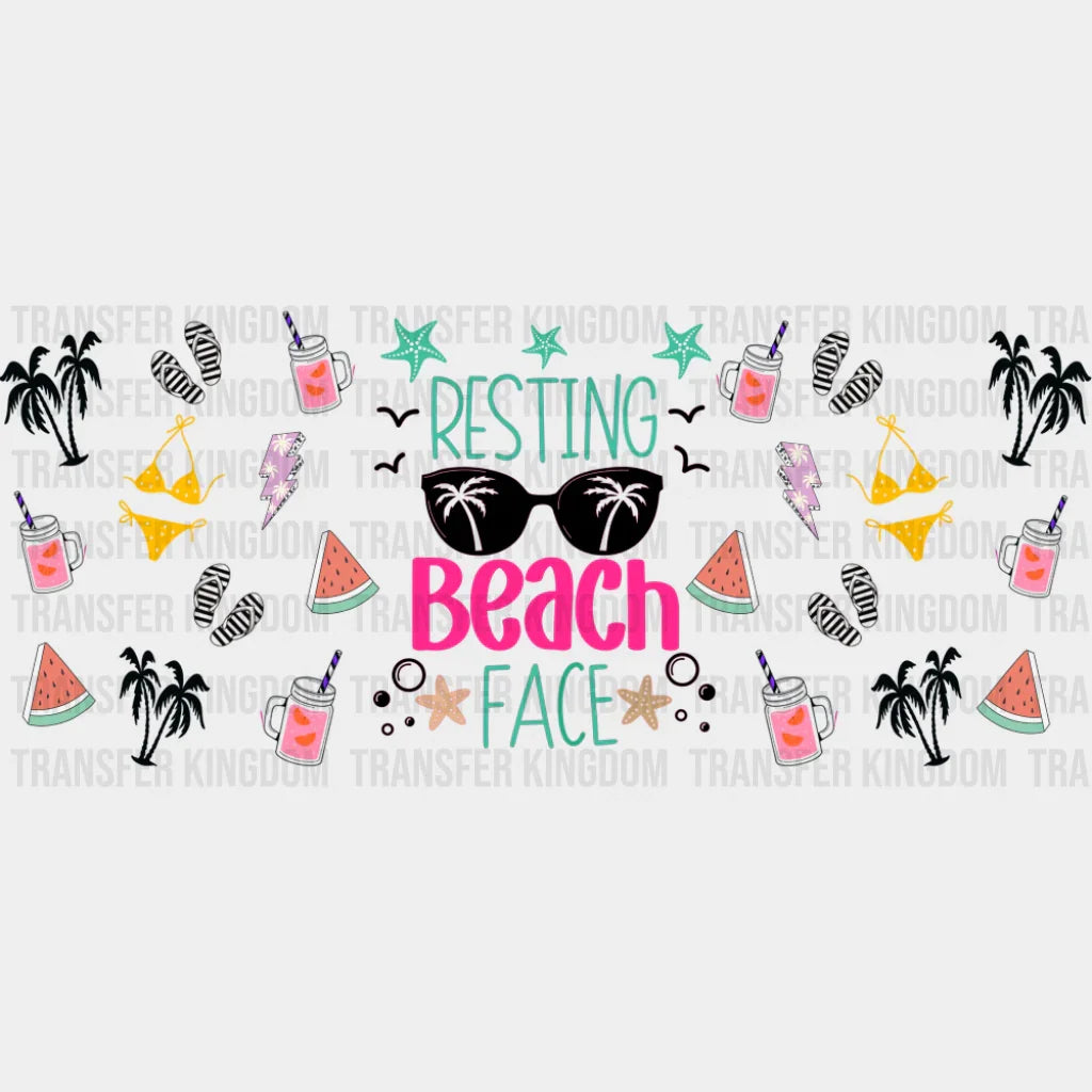 Resting Beach Face Sunglasses - Summer Cup Wrap UV Sticker Permanent UV DTF Decal UVDTF