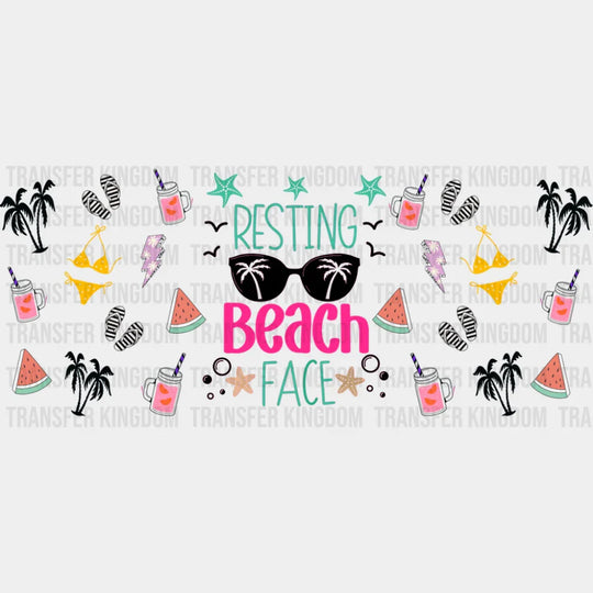 Resting Beach Face Sunglasses - Summer Cup Wrap UV Sticker Permanent UV DTF Decal UVDTF