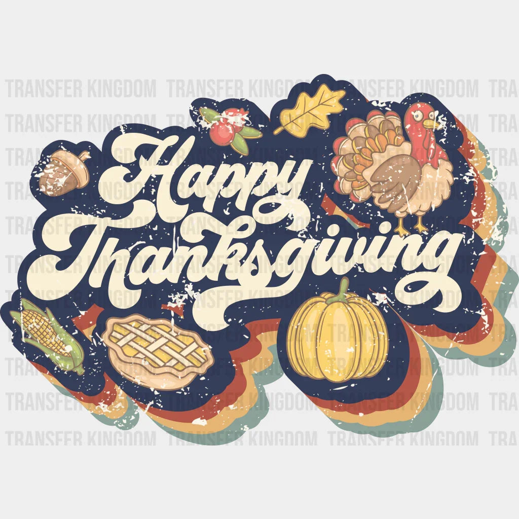 Retro Happy Thanksgiving Doodles - Dtf Heat Transfer