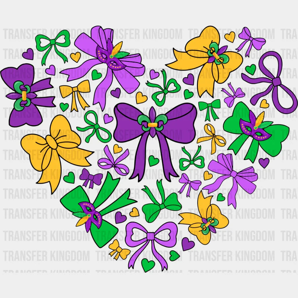 Ribbon Heart - Mardi Gras DTF Transfer Adult Unisex - S & M (10’’) / Dark Color Design (See Imaging)