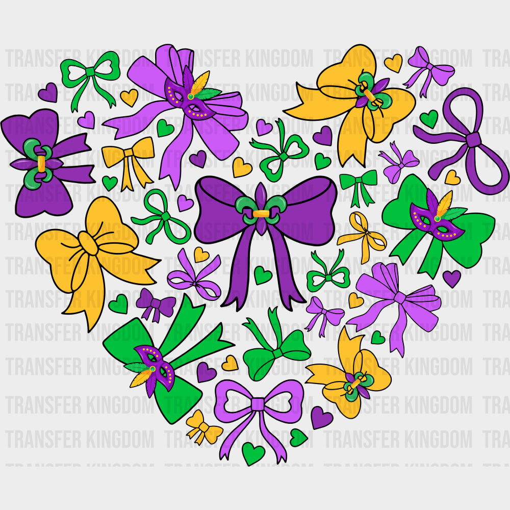 Ribbon Heart - Mardi Gras DTF Transfers Adult Unisex - S & M (10’’) / Dark Color Design (See Imaging)