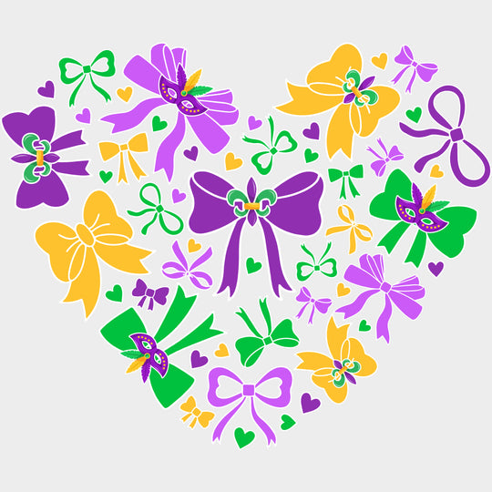 Ribbon Heart - Mardi Gras DTF Transfers Adult Unisex - S & M (10’’) / Light Color Design (See Imaging)