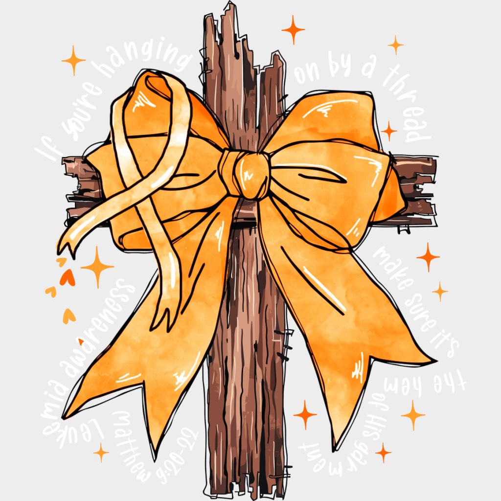Ribbon On A Cross - Leukemia DTF Transfers Adult Unisex - S & M (10’’) / Light Color Design (See Imaging)