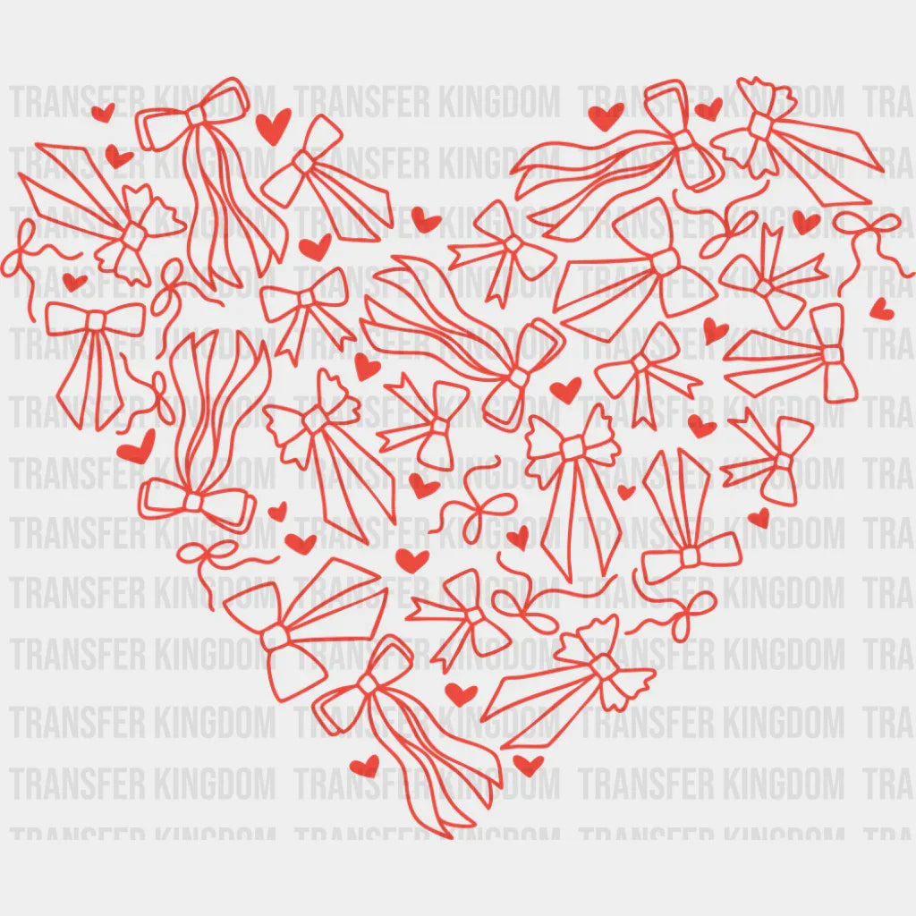Ribbon Red And White Hearts - Valentine’s Day DTF Transfer Adult Unisex - S & M (10’’) / Red Color Design (See Imaging)