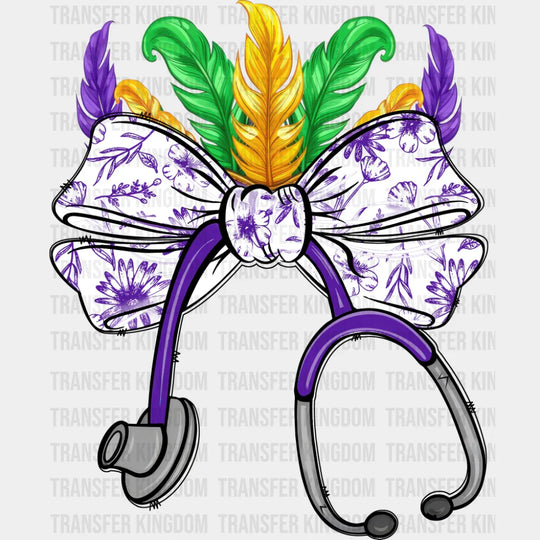 Ribbon Stethoscope - Mardi Gras DTF Transfer Adult Unisex - S & M (10’’) / Dark Color Design (See Imaging)