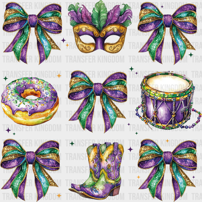 Ribbons, Mask, Donut, Boots - Mardi Gras DTF Transfers