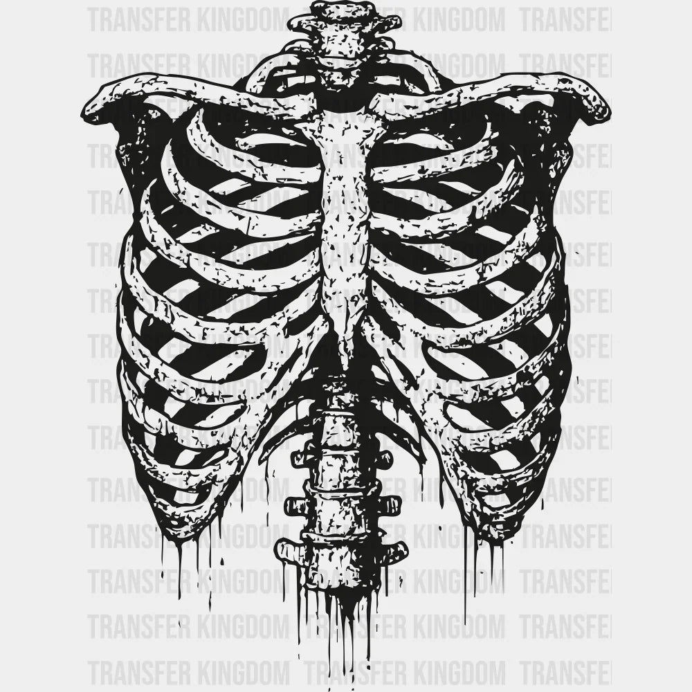 Ribcage B&W - Halloween DTF Transfer Adult Unisex - S & M (10’’) / Dark Color Design (See Imaging)