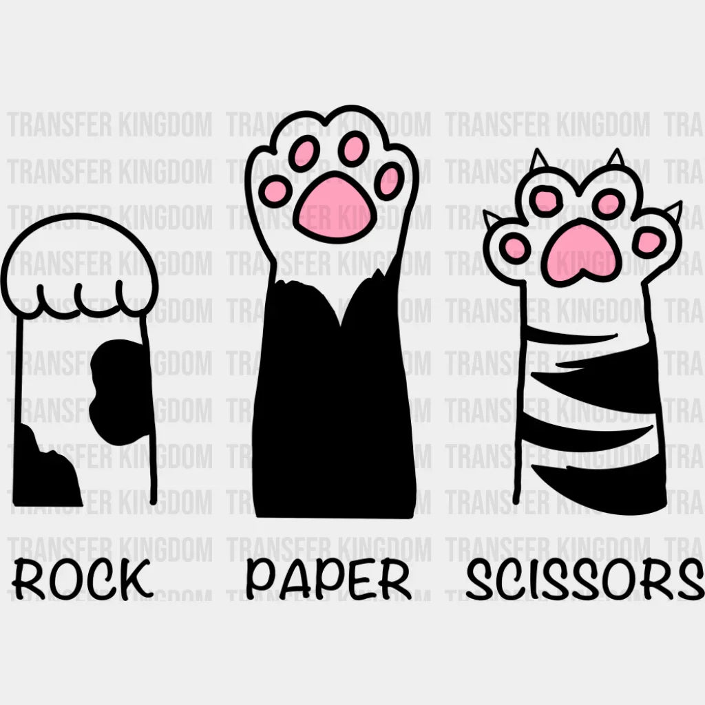 Rock Paper Scissors B&W - Cats DTF Transfer Adult Unisex - S & M (10’’) / Dark Color Design (See Imaging)